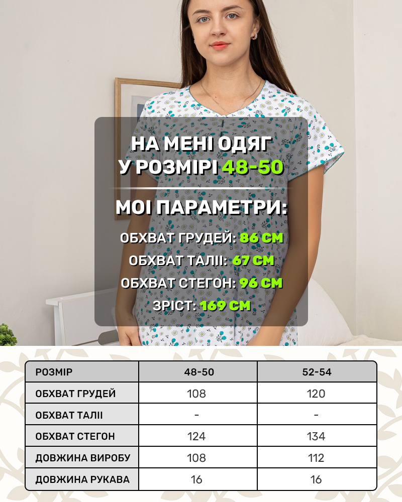 Ночная рубашка-ночнушка р-р: 48-58 цвет: белый-зеленый - 5