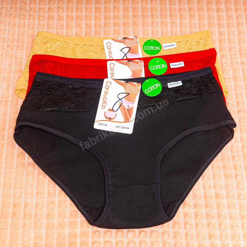 Труси в рубчик мереживо XL - 3XL, колір: чорний - 1
