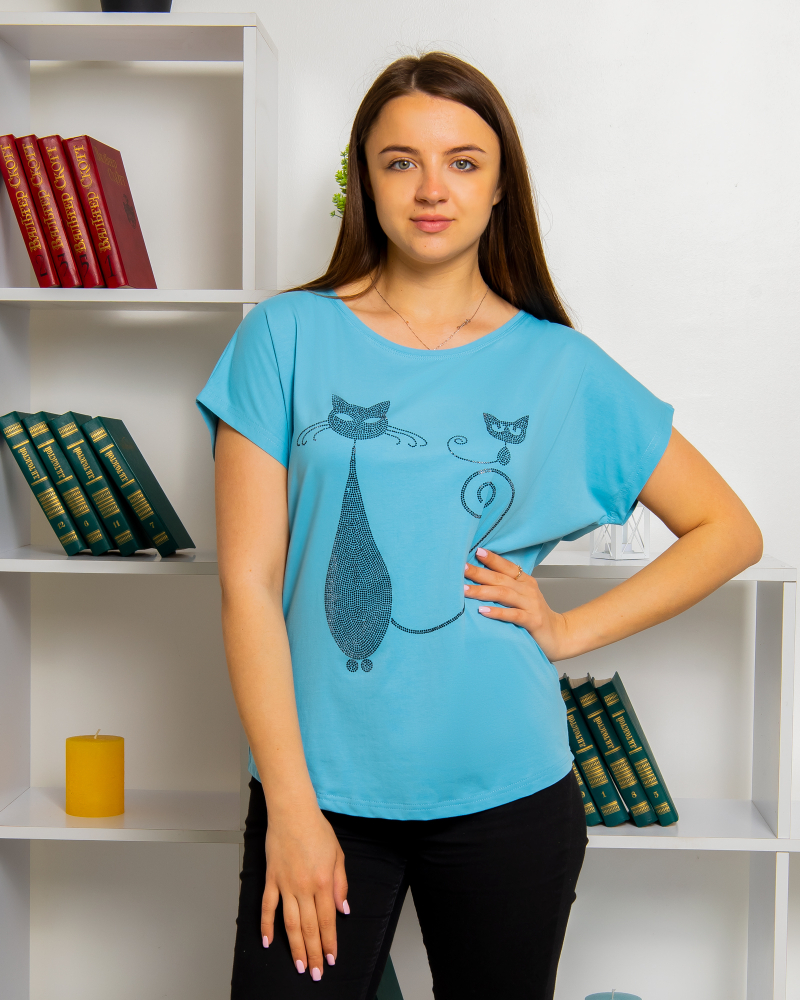 Футболка Коти зі стразами OneSize 46 - 50 колір: блакитний - 2