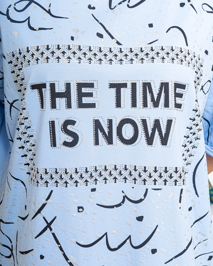 Футболка The Time зі стразами OneSize колір: блакитний - 4