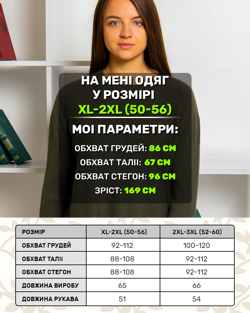 Свитер батальный однотонный 50 - 60, цвет: зеленый - 5