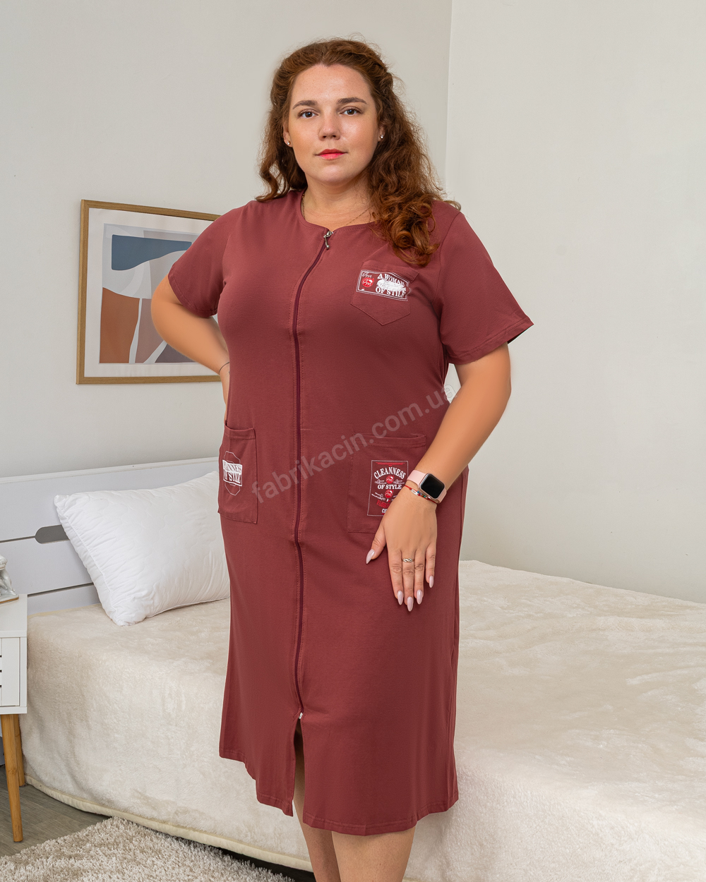 Халат хлопок трикотаж р-р: 60/6XL; 62/7XL; 64/8XL; 66/9XL цвет: теракотовый - 1