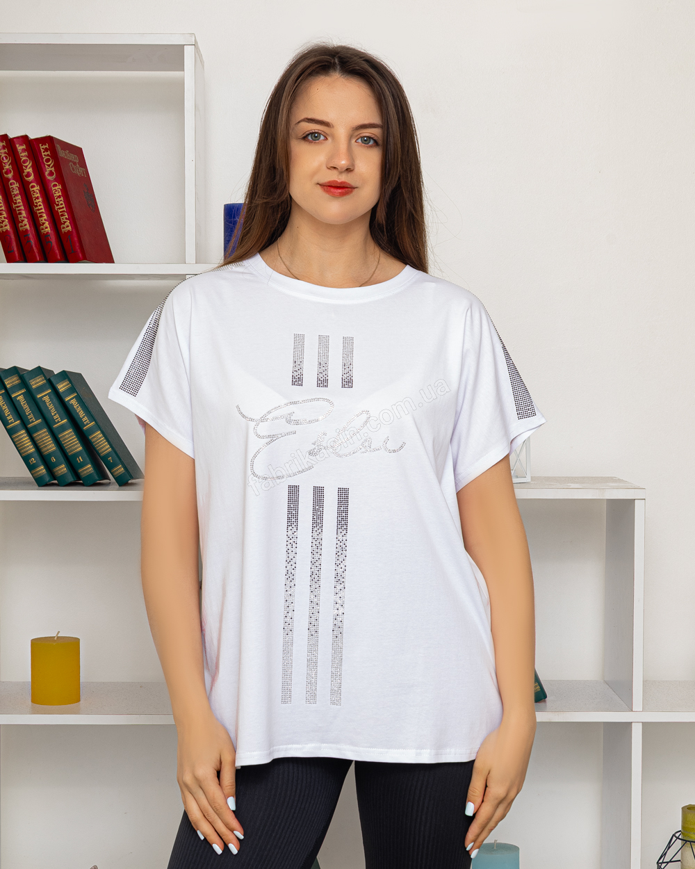 Футболка со стразами OneSize цвет: белый - 1