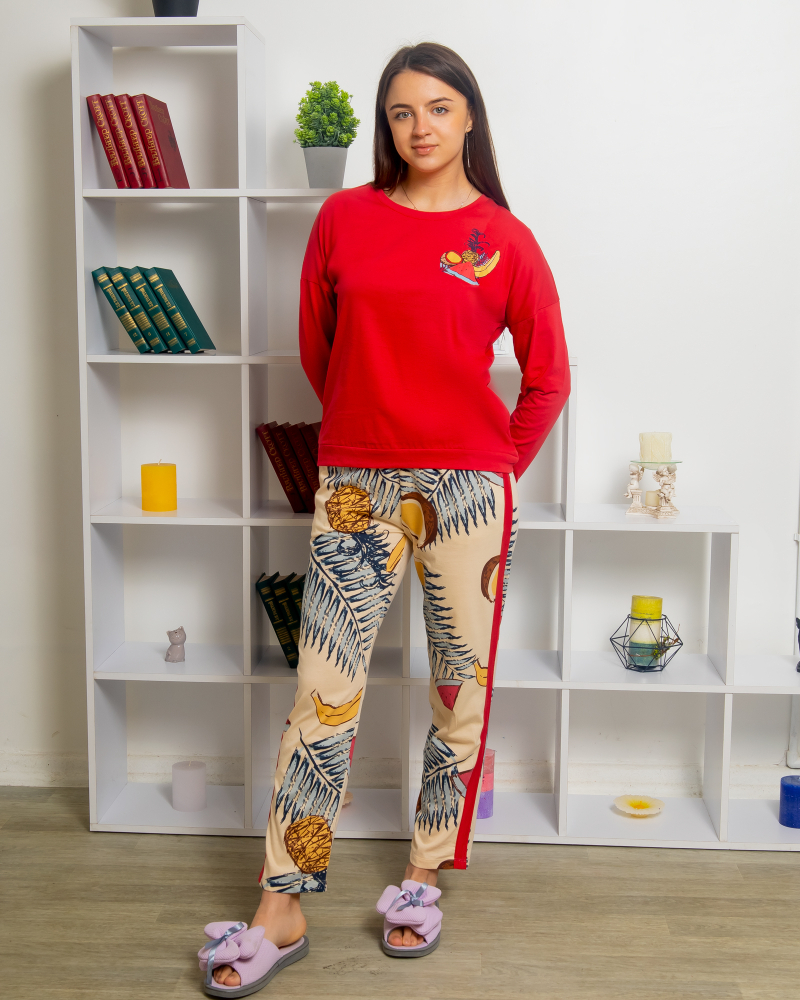 Пижама комплект Ананас р-р: 46/M, 48/L, 50/XL, 52/2XL, 54/3XL, 56/4XL цвет: терракотовый-желтый - 2