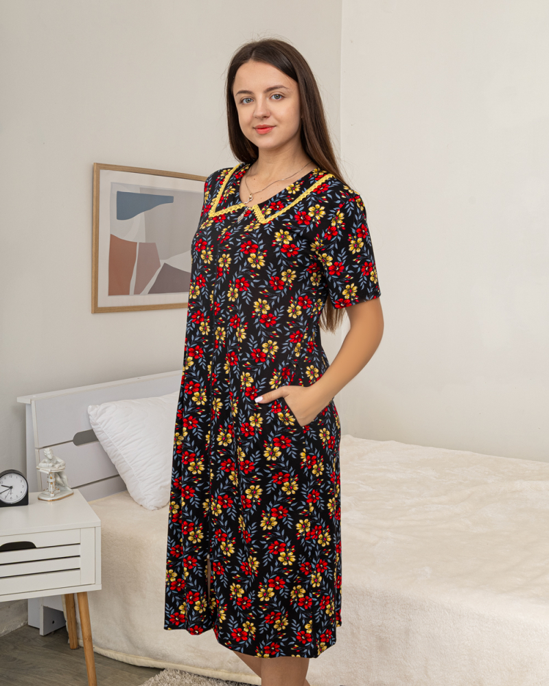 Халат у квіти р-р: 46/M 48/L 50/XL 52/2XL 54/3XL 56/4XL цвет: чорний - 2
