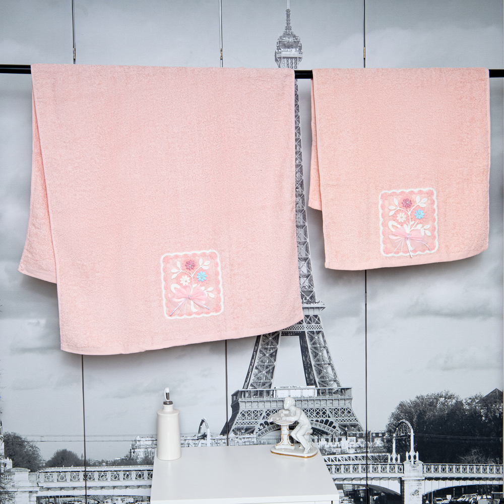 Набор полотенец для бани и лица цветы бант квадрат 70 х 140, 45 х 90 цвет: розовый - 2