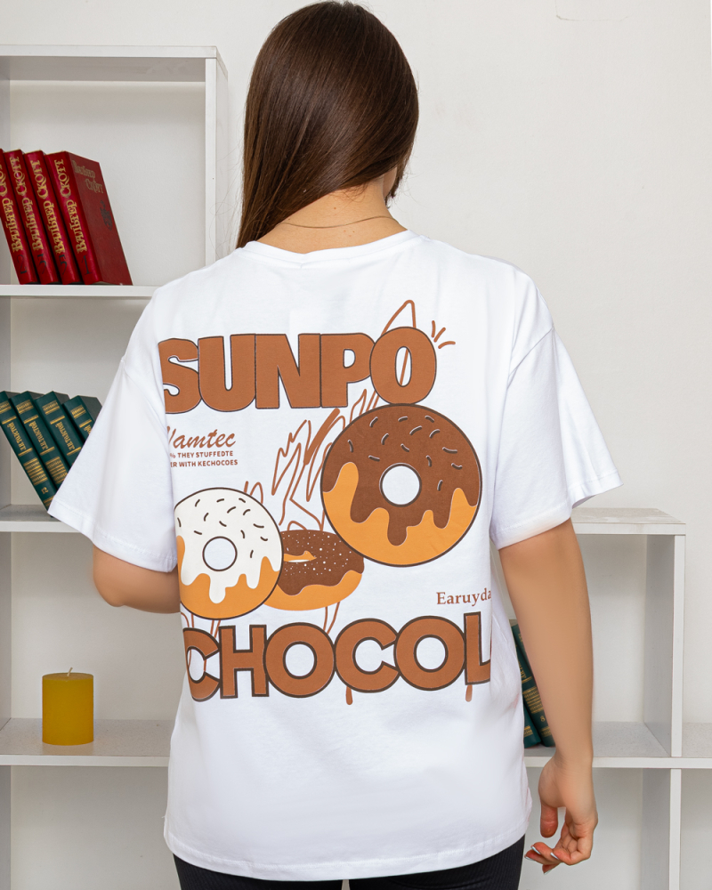 Футболка с принтом SUNPO CHOCOLA р-р: 46-54 цвет: белый - 3