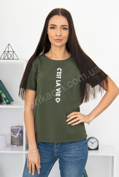 Футболка однотонна Vie серце р-р: S,M,L,,XL колір: хакі
