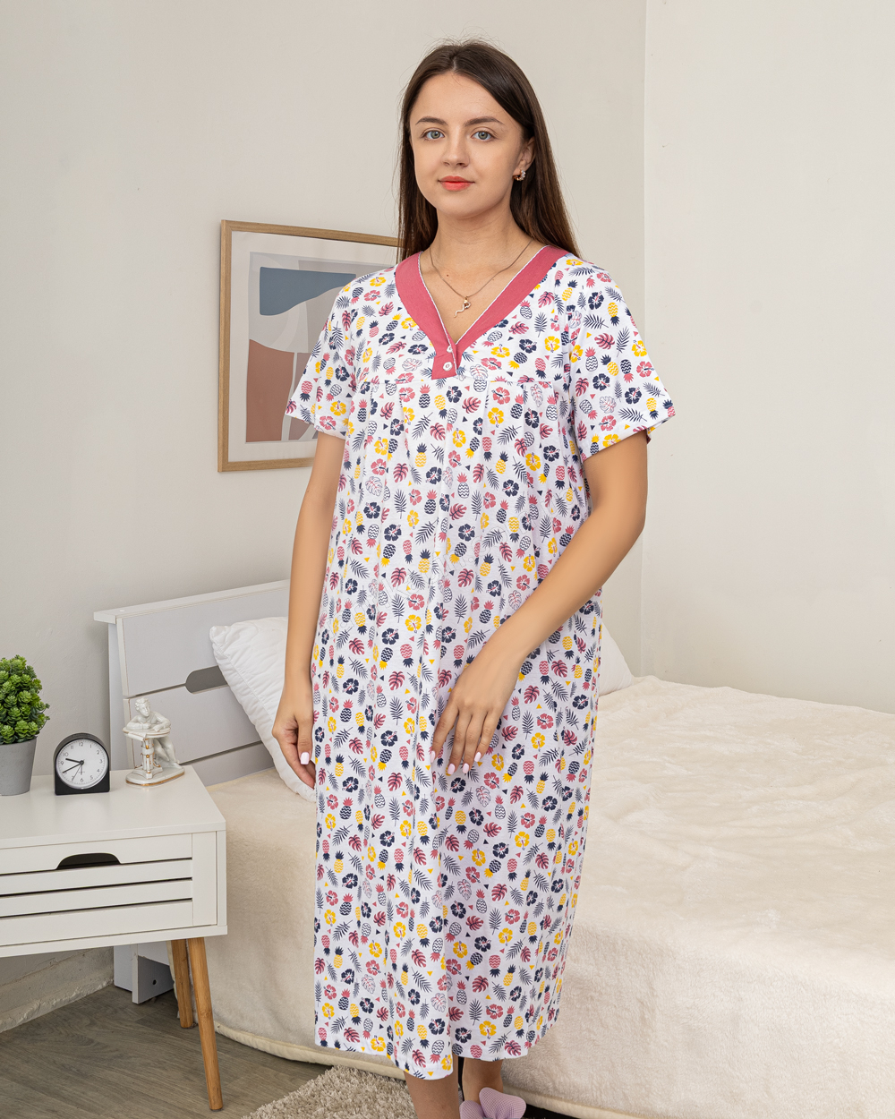 Нічна сорочка-ночнушка р-р: 48-58 колір: білий-бордовий - 1