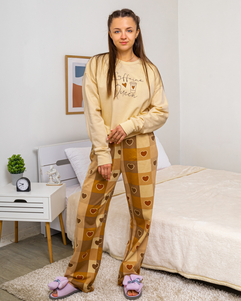 Пижама на байке Coffeine Queen р-р: 46-58 цвет: бежевый - 2