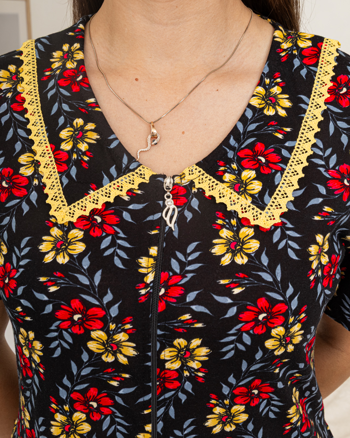 Халат в цветы р-р: 46/M 48/L 50/XL 52/2XL 54/3XL 56/4XL цвет: черный - 4