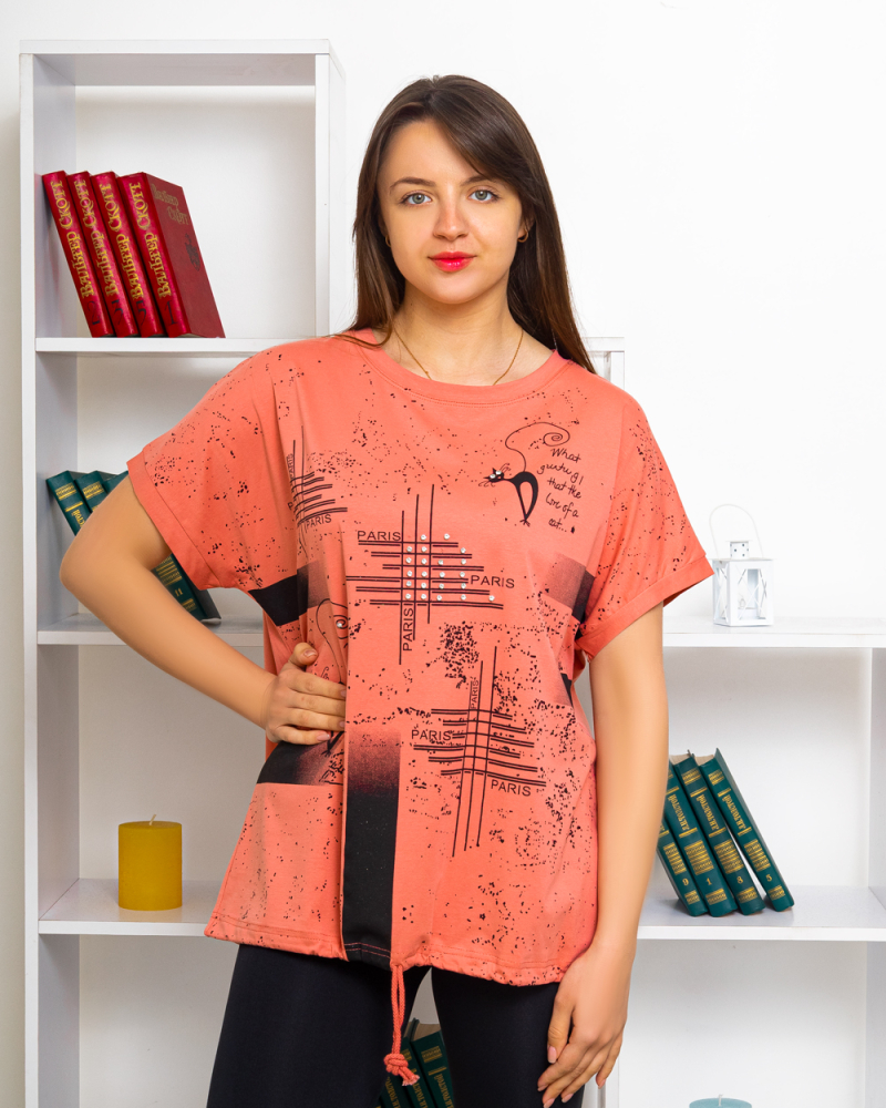 Футболка Cat Paris зі стразами OneSize колір: пудровий - 2