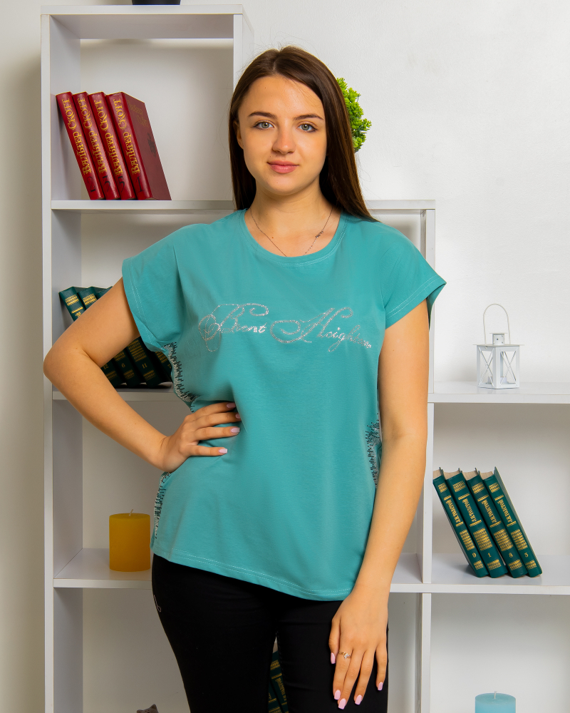 Футболка надпись из стразов OneSize 46 - 52 цвет: зеленый - 2