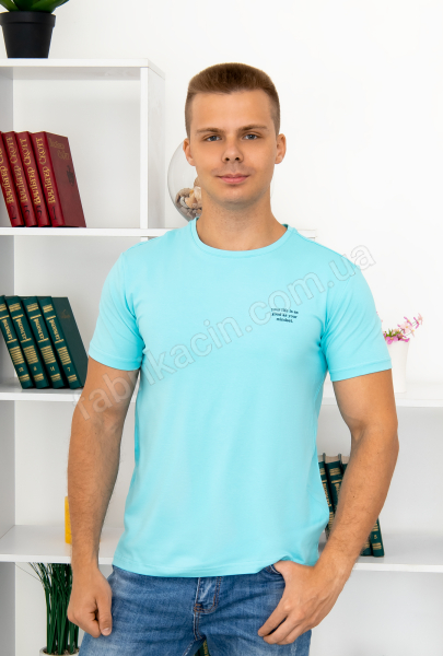 Футболка стрейч Little text, 48 - 56 цвет: бирюзовый