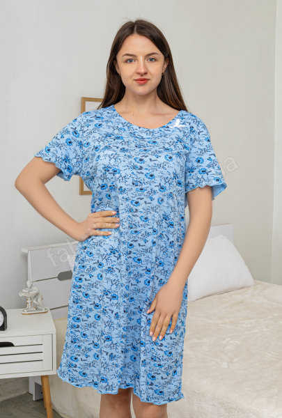 Нічна сорочка квіточки 48-52  колір: васильковий