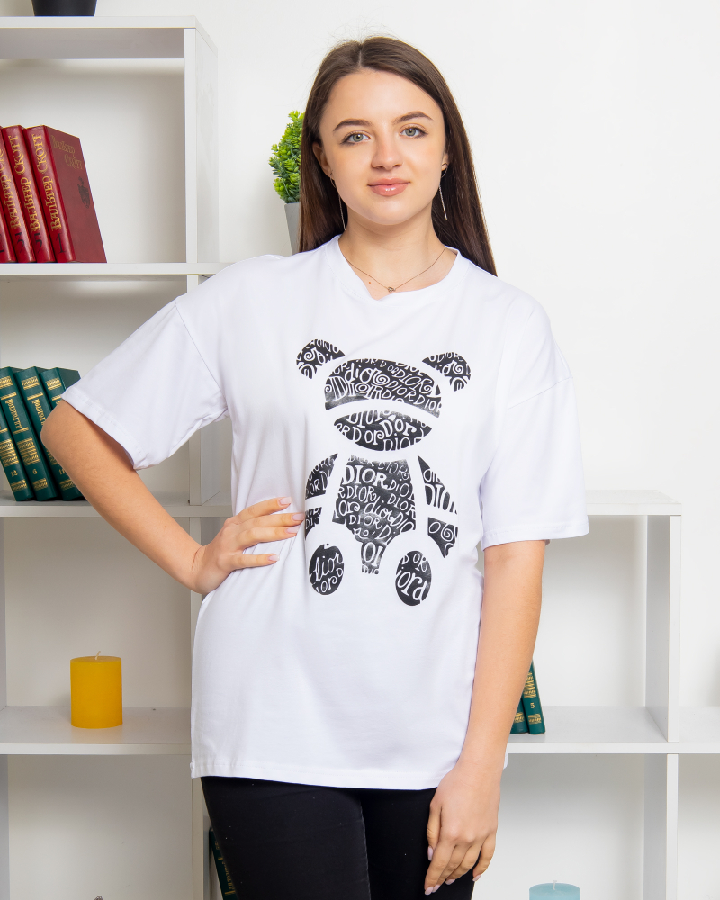 Футболка OverSize Ведмедик колір: бiлий - 2