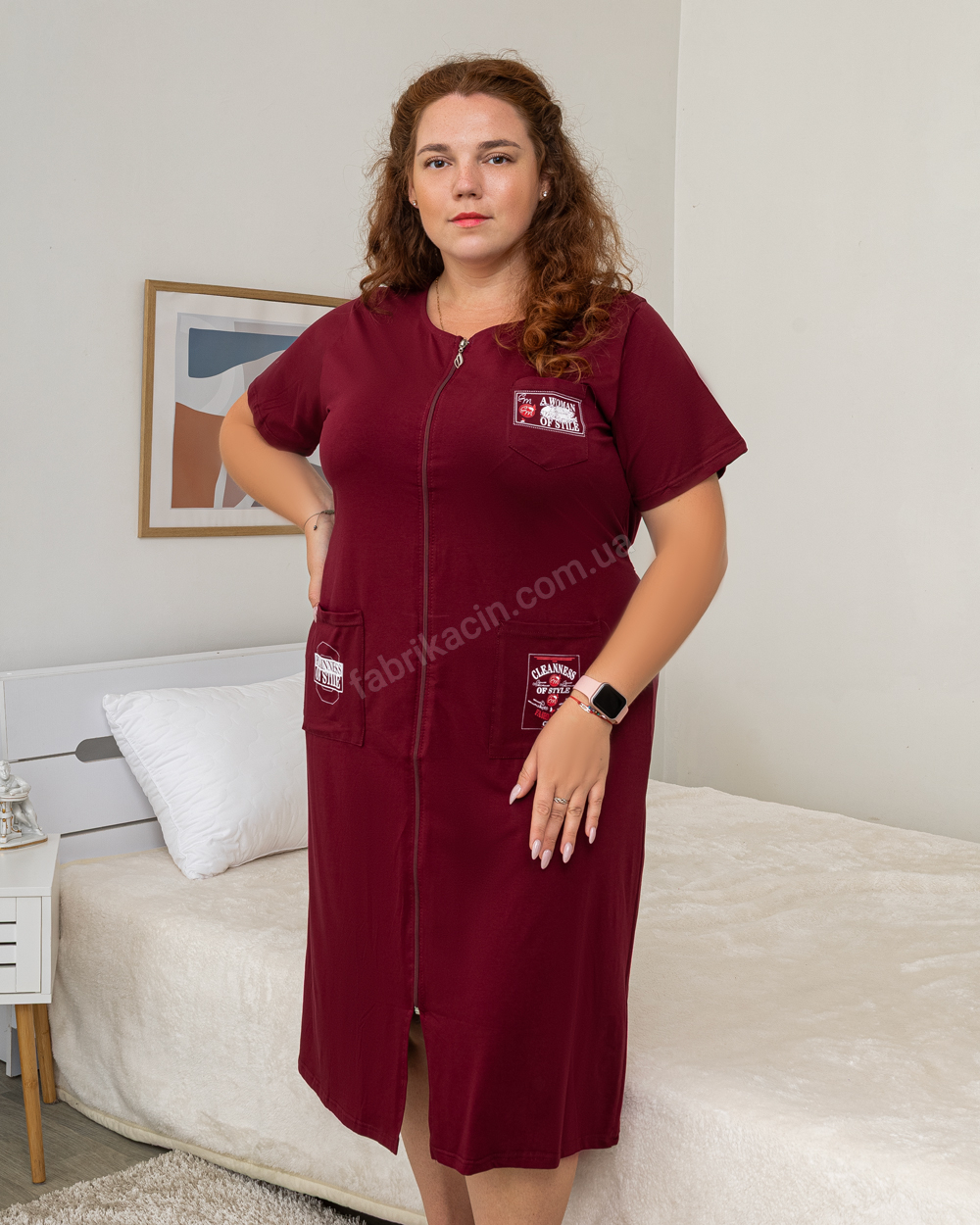 Халат бавовна трикотаж р-р: 60/XL; 62/7XL; 64/8XL; 66/9XL колір: бордовий - 1